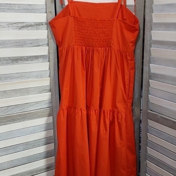 Who What Wear Orange Midi Dress Tie Strap Sleeveless Summer Small Pockets Color - Picture 2 of 9